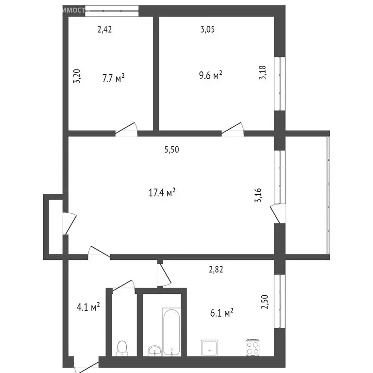 3-комнатная квартира: Петрозаводск, улица Жуковского, 12А (49.3 м) - Фото 0