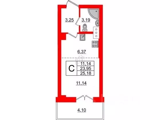 Студия Санкт-Петербург Ремесленная ул., 15 (25.6 м) - Фото 0