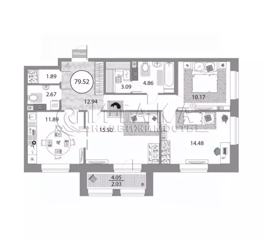 3-к кв. Санкт-Петербург просп. Авиаконструкторов, 54 (79.52 м) - Фото 1