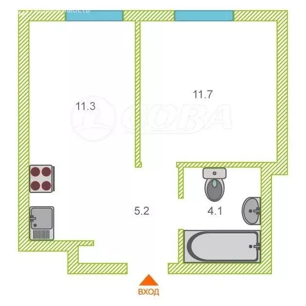1-комнатная квартира: Тюмень, улица Республики, 204к7 (30 м) - Фото 1