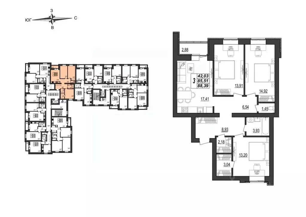 3-к кв. Мордовия, Саранск ул. 1-я Набережная, 56 (88.39 м) - Фото 0