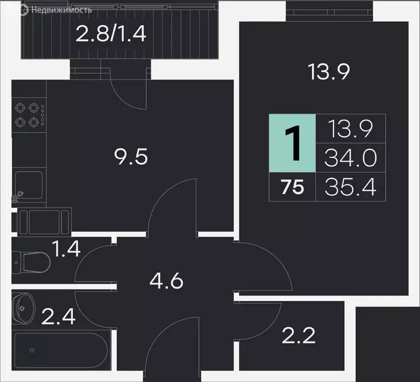 1-комнатная квартира: Хотьково, улица Михеенко, 25к6 (35.4 м) - Фото 0