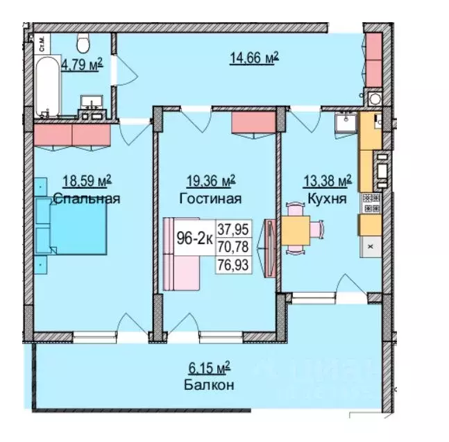 2-к кв. Калининградская область, Зеленоградск ул. Гагарина, 87 (76.9 ... - Фото 1
