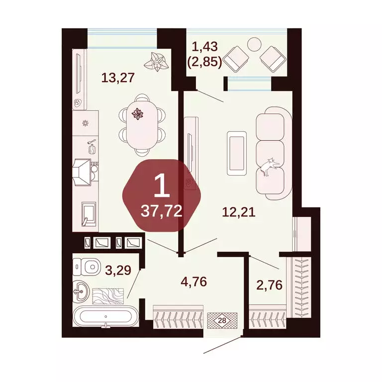 1-комнатная квартира: Ростовская область, Аксай (37.72 м) - Фото 1