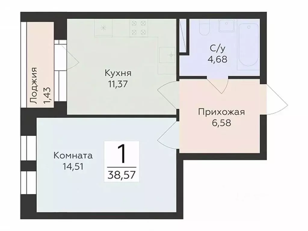 1-к кв. Воронежская область, Воронеж ул. Матросова (38.57 м) - Фото 0
