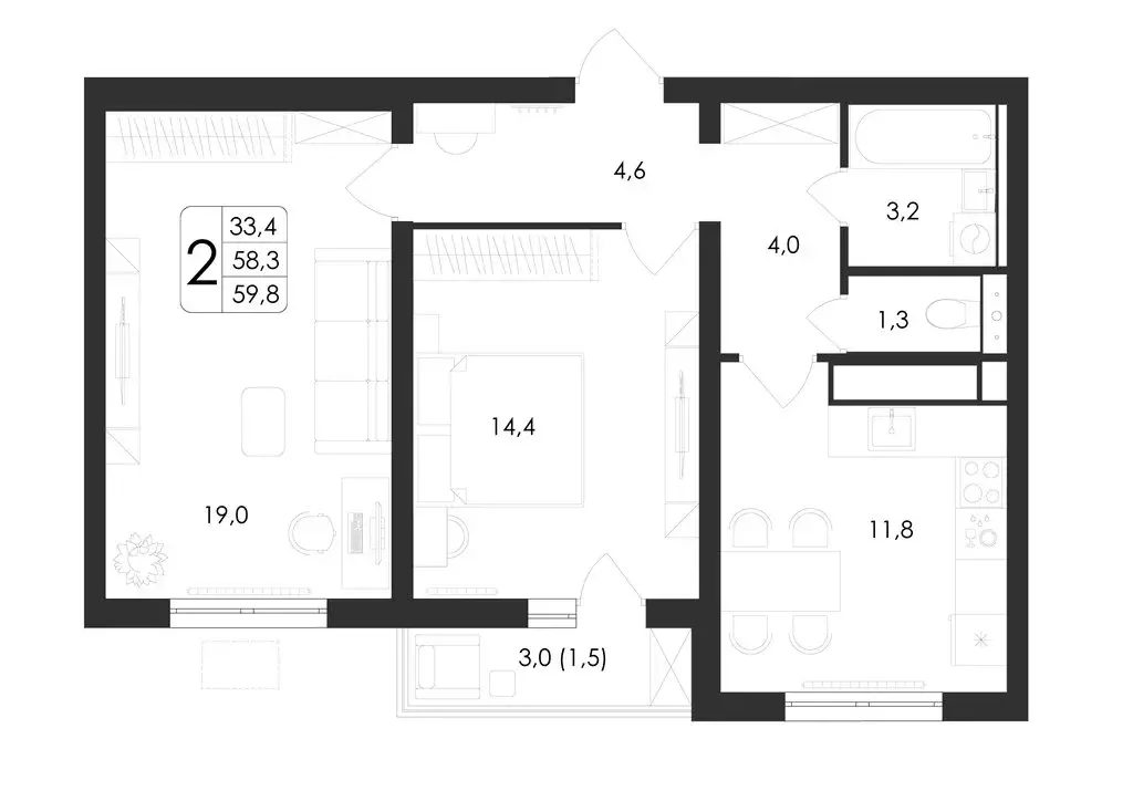 2-комнатная квартира: Воронеж, улица Шишкова, 140Б/23 (59.8 м) - Фото 0