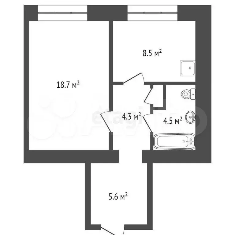 1-к. квартира, 42,5 м, 4/4 эт. - Фото 1