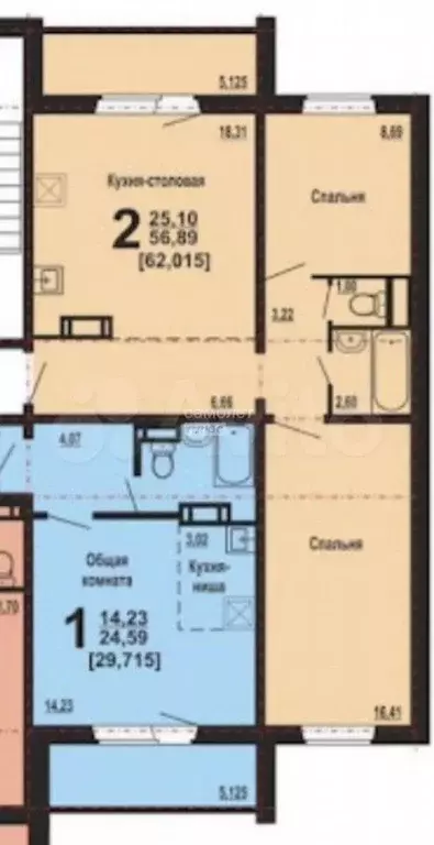 2-к. квартира, 55,8 м, 12/18 эт. - Фото 0