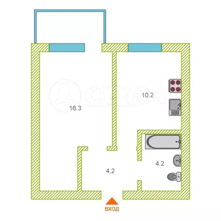 1-комнатная квартира: посёлок городского типа Богандинский, улица ... - Фото 2