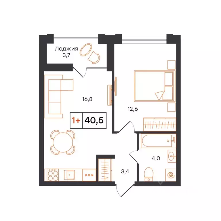 1-к кв. Тюменская область, Тюмень UNO жилой комплекс (40.5 м) - Фото 1