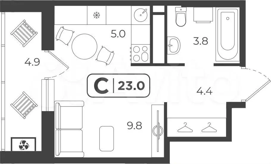 Квартира-студия, 23,1м, 3/17эт. - Фото 0