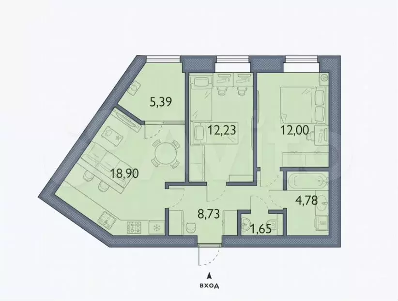 2-к. квартира, 63,7 м, 3/6 эт. - Фото 1