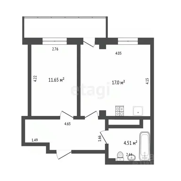 1-к кв. Тюменская область, Тюмень ул. Константина Посьета, 8 (39.9 м) - Фото 1