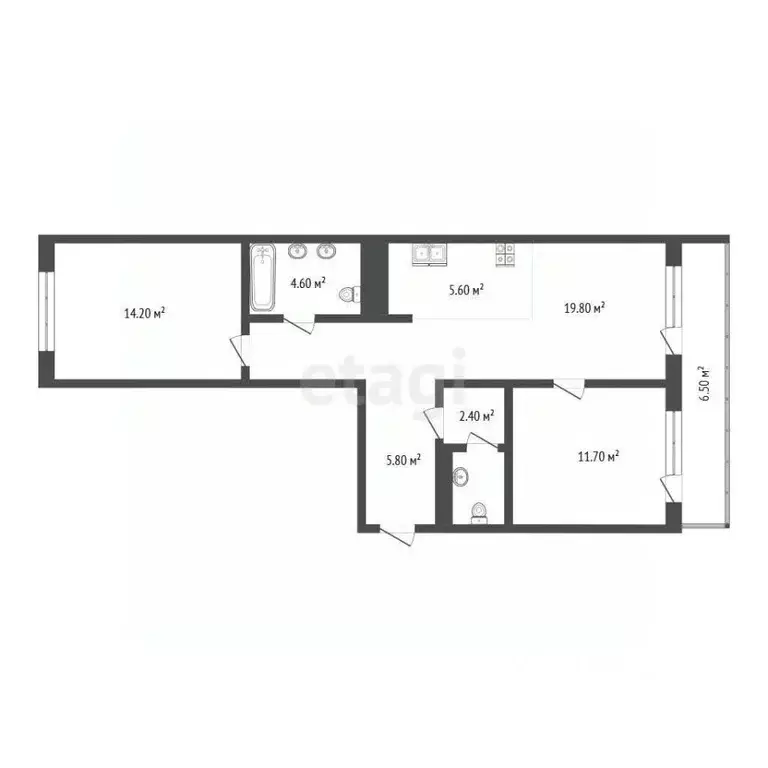 2-к кв. Ханты-Мансийский АО, Сургут Игоря Киртбая ул., 28/1 (73.33 м) - Фото 1