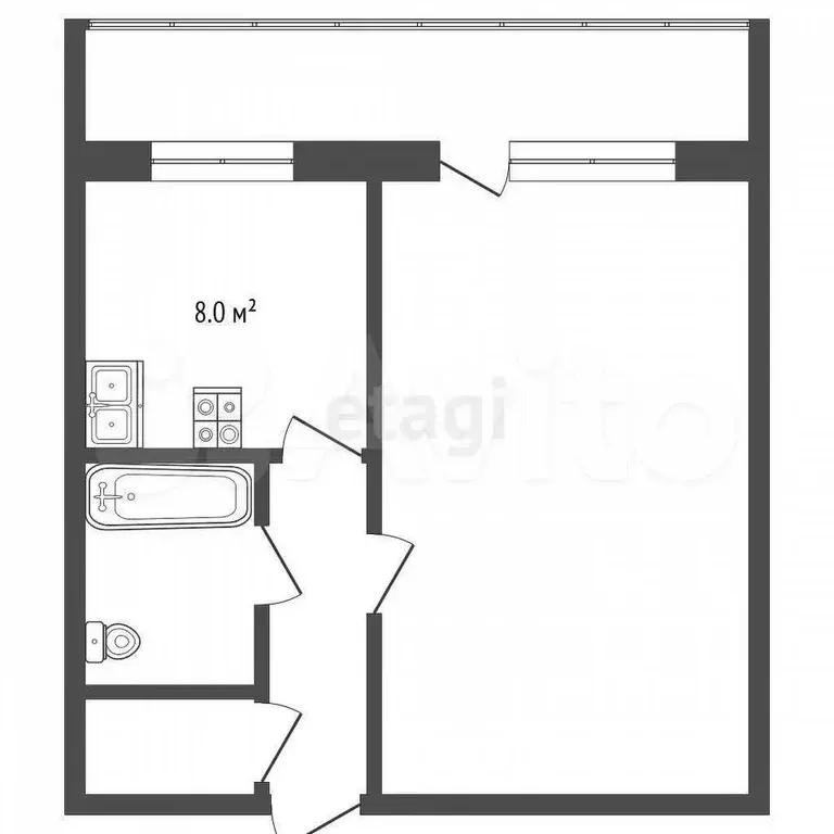 1-к. квартира, 32,5 м, 3/3 эт. - Фото 0
