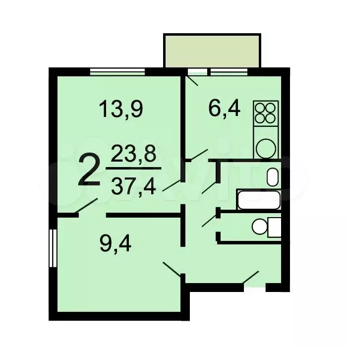 2-к. квартира, 37,5 м, 3/12 эт. - Фото 0