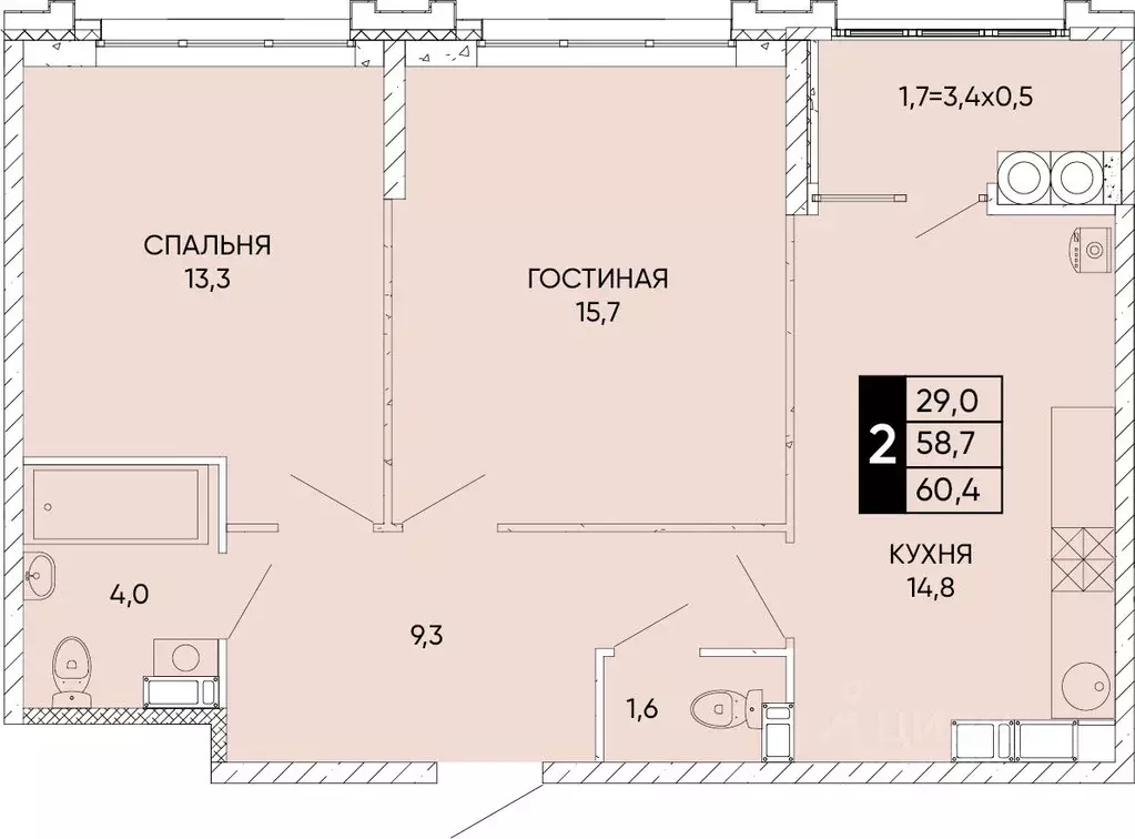 2-к кв. Ростовская область, Ростов-на-Дону Левобережье жилой комплекс ... - Фото 0