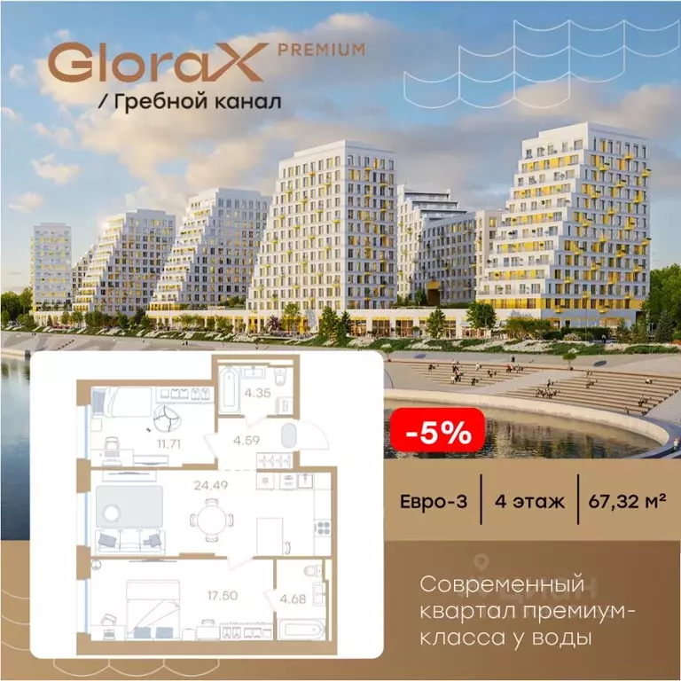 2-к кв. Нижегородская область, Нижний Новгород Глоракс Премиум Гребной ... - Фото 1