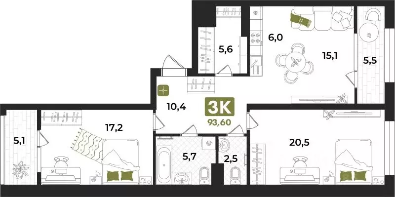 3-к кв. Тюменская область, Тюмень ул. Евгения Войнова, 7 (93.6 м) - Фото 0