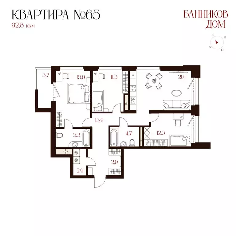3-комнатная квартира: Екатеринбург, улица Уральских Рабочих, 26 (93.78 ... - Фото 0