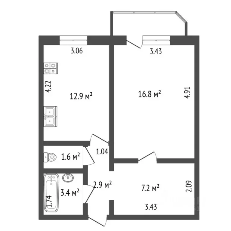 1-к кв. Тюменская область, Тюмень Широтная ул., 136к5 (44.8 м) - Фото 2