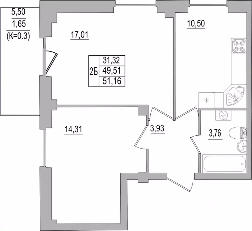 2-к кв. Псковская область, Псков ул. Юности, 32 (51.16 м) - Фото 0