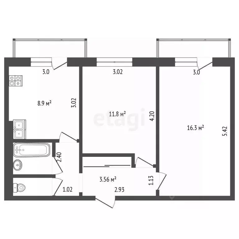 2-к кв. Вологодская область, Сокол ул. Мусинского, 58 (47.1 м) - Фото 1