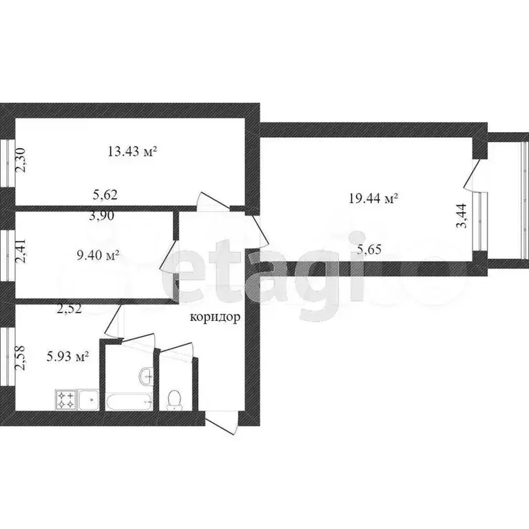 3-к. квартира, 58 м, 1/5 эт. - Фото 0