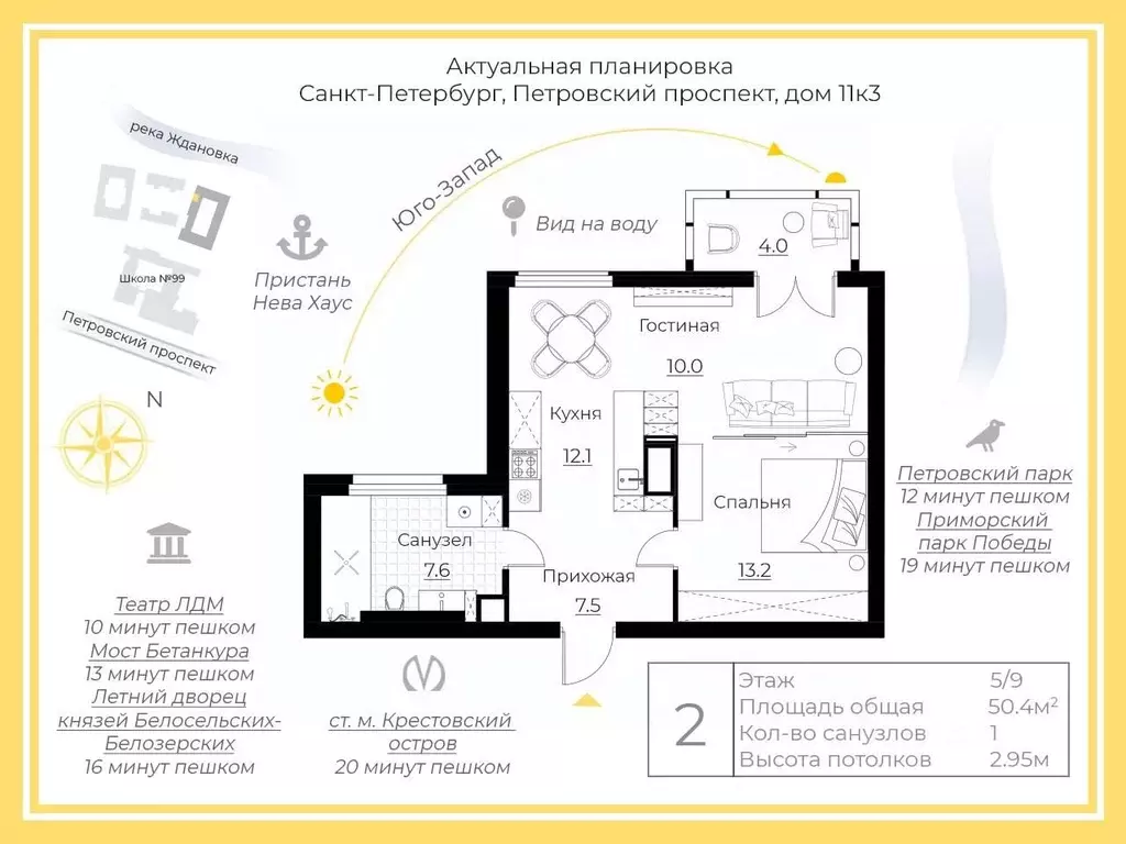 1-к кв. Санкт-Петербург Петровский просп., 11к3 (53.1 м) - Фото 2