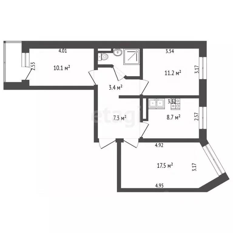 3-к кв. Архангельская область, Архангельск Советская ул., 7 (62.3 м) - Фото 2
