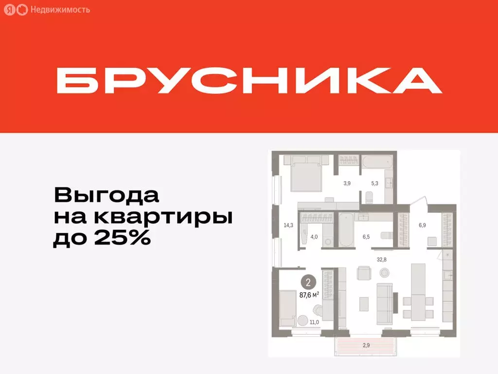 2-комнатная квартира: Тюмень, жилой комплекс На Минской (87.57 м) - Фото 0