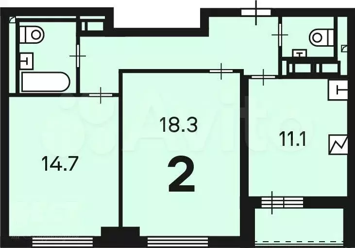 2-к. квартира, 58,8 м, 11/20 эт. - Фото 1