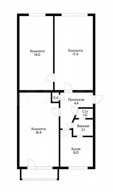3-к. квартира, 62 м, 4/5 эт. - Фото 0