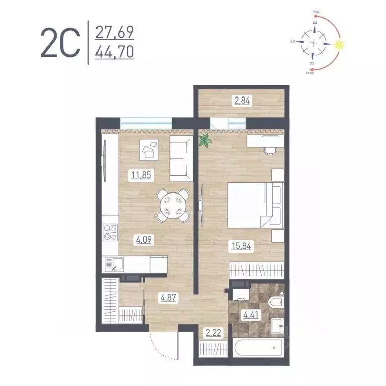 2-к кв. Новосибирская область, Новосибирск ул. Забалуева, с11 (44.7 м) - Фото 1
