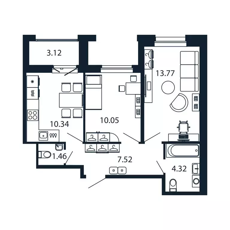 2-комнатная квартира: Новоселье, Центральная улица, 30к2 (46.6 м) - Фото 1