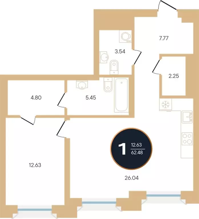 1-комнатная квартира: Уфа, улица Рихарда Зорге, 73/1 (62.48 м) - Фото 0