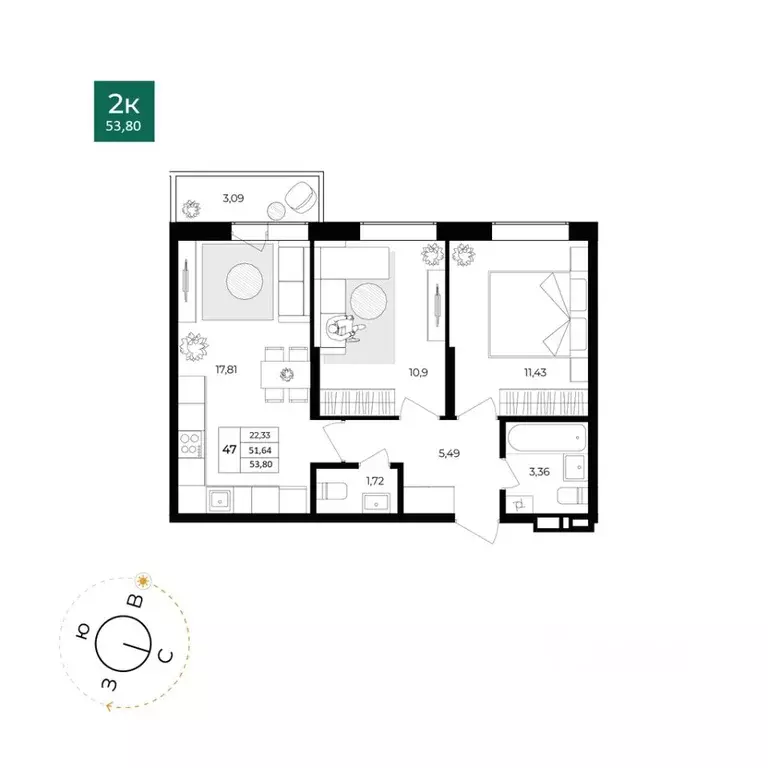 2-к кв. Ярославская область, Ярославль Северный жилрайон, 15-й мкр, ... - Фото 1