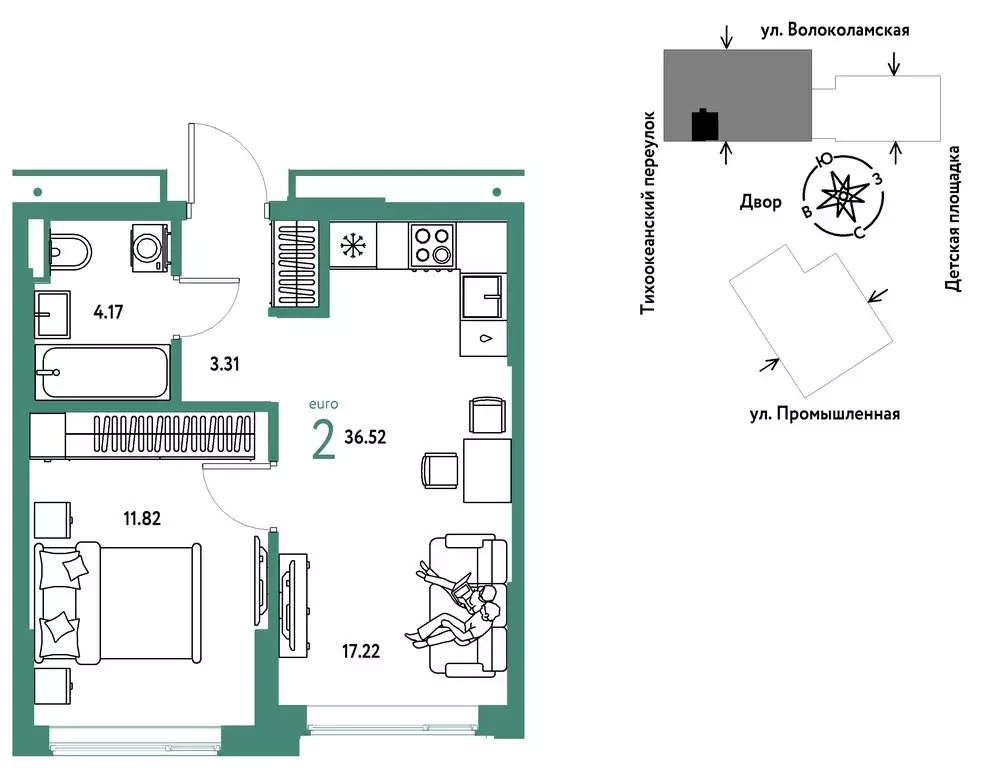 2-комнатная квартира: Тюмень, улица Мельникайте, 42к1 (36.58 м) - Фото 1