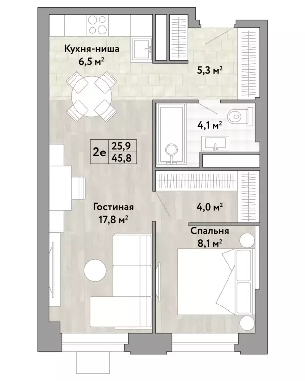 1-к квартира, 45.8 м - Фото 0