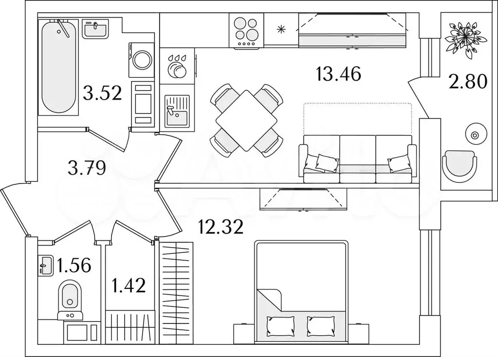 1-к. квартира, 37,5 м, 6/9 эт. - Фото 0