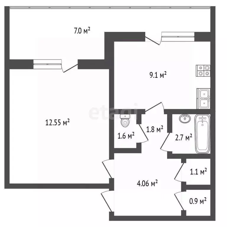1-к кв. Севастополь ул. Курчатова, 22 (41.3 м) - Фото 2