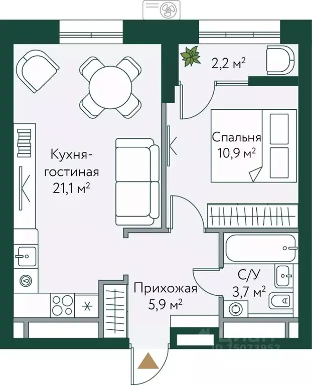 1-к кв. Волгоградская область, Волгоград Новосибирская ул., 74с1 (43.8 ... - Фото 0