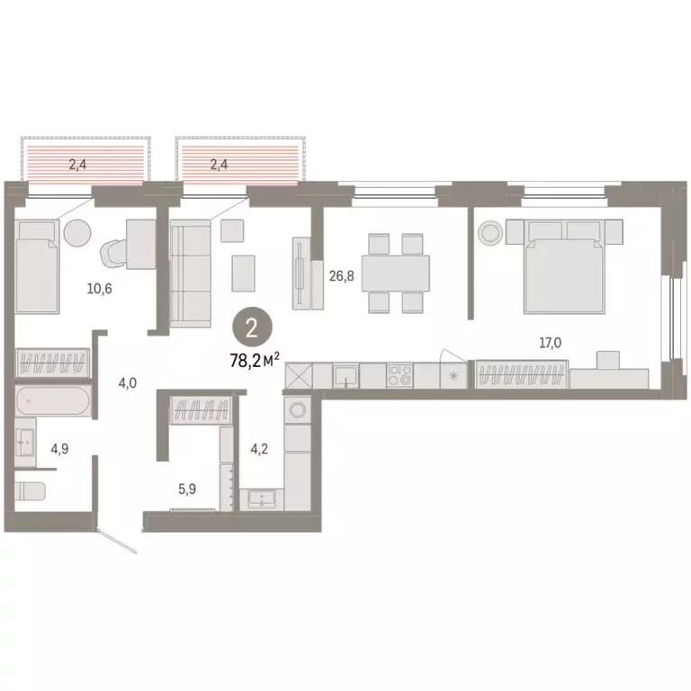2-комнатная квартира: Тюмень, Мысовская улица, 26к2 (78.19 м) - Фото 1