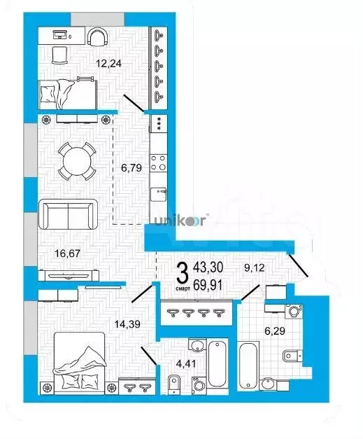 3-к. квартира, 70 м, 2/26 эт. - Фото 0