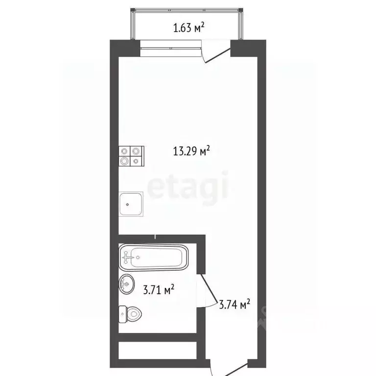 Студия Тюменская область, Тюмень ул. Первооткрывателей, 9 (22.3 м) - Фото 2