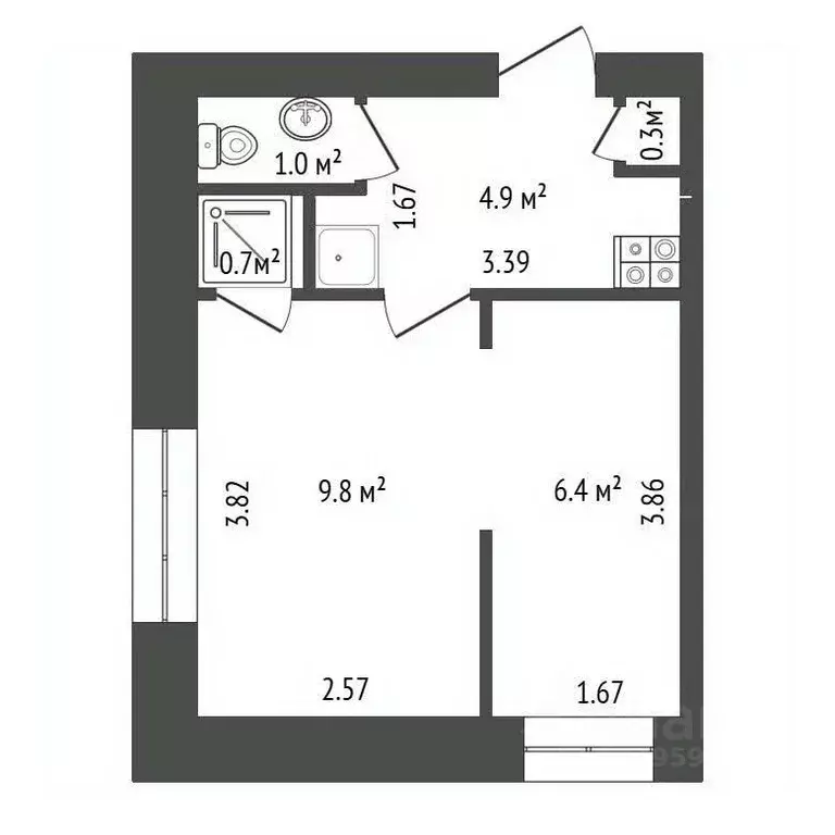 2-к кв. Архангельская область, Коряжма ул. Имени Дыбцына, 14К1 (23.1 ... - Фото 2