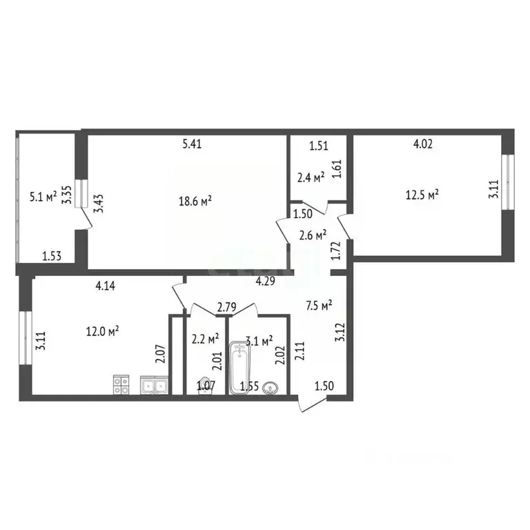 2-к кв. Санкт-Петербург просп. Королева, 73 (60.9 м) - Фото 1
