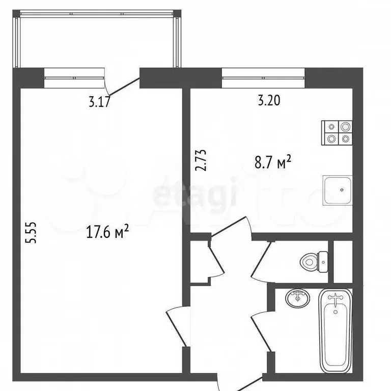 1-к. квартира, 33,9 м, 6/10 эт. - Фото 0