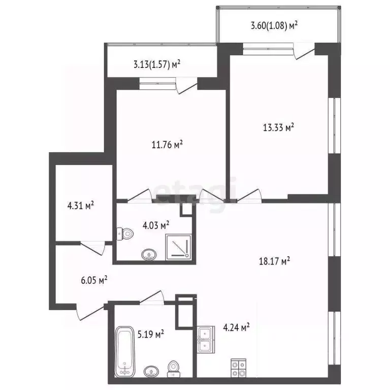 2-к кв. Тюменская область, Тюмень ул. Андрея Кореневского, 3 (73.81 м) - Фото 1