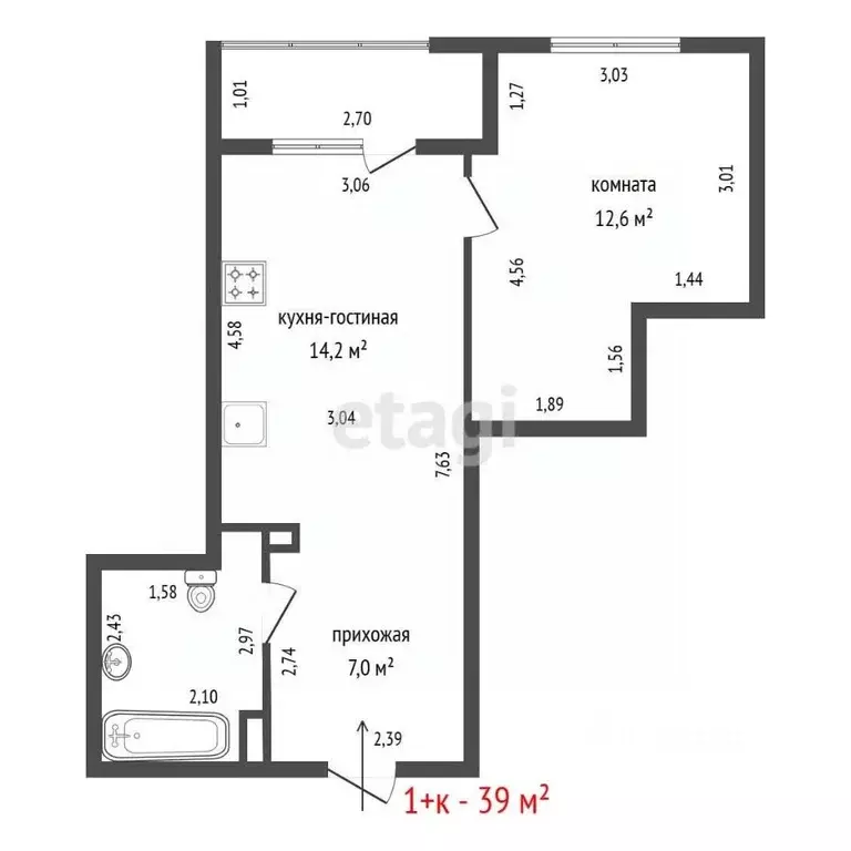 1-к кв. Свердловская область, Екатеринбург ул. Московская, 198 (41.5 ... - Фото 2